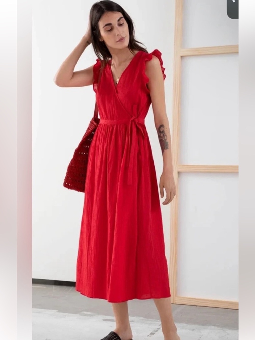 & Other Stories Paris Atelier Wrap Midi Dress – Crimson Red autumn wedding guest